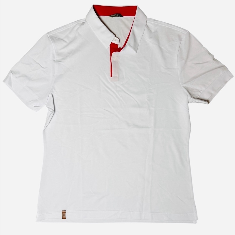 Hockerty Custom White Polo Shirt Red Trim Short Sleeve Men’s Small to Medium